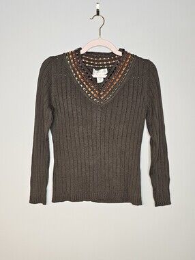 Vintage Doncaster V Neck Sweater Ribbed Silk Cotton Cashmere Size Small